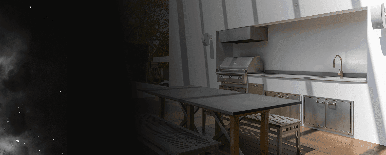 Modern outdoor kitchen with stainless steel appliances