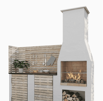 Outdoor Kitchen with a Fireplace
