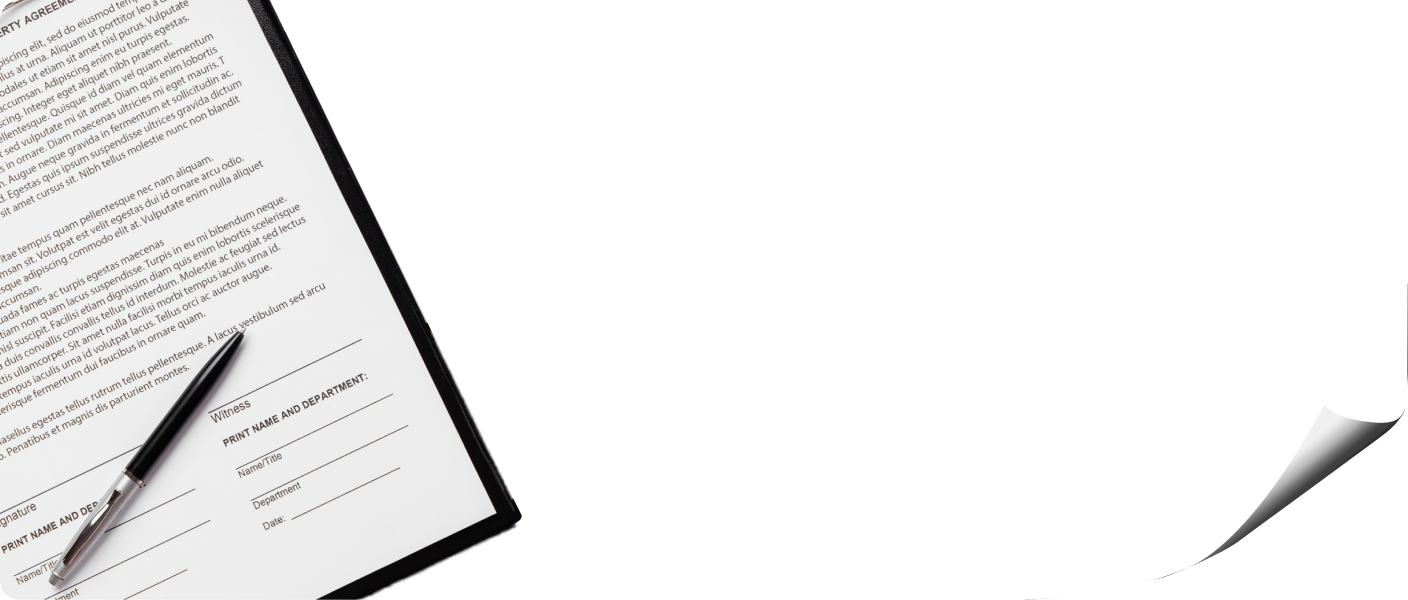 Contract document with curled paper